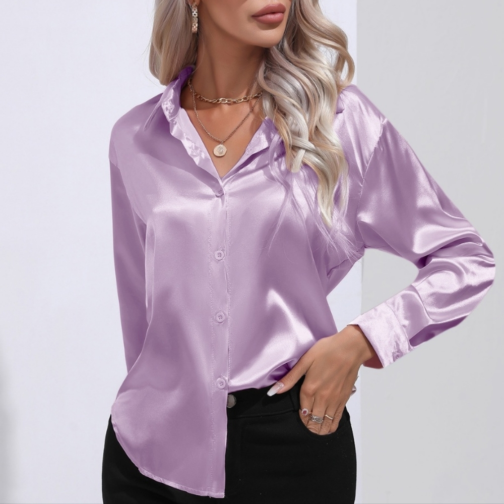 Harmony In Nature Lavender Satin Button Down Shirt
